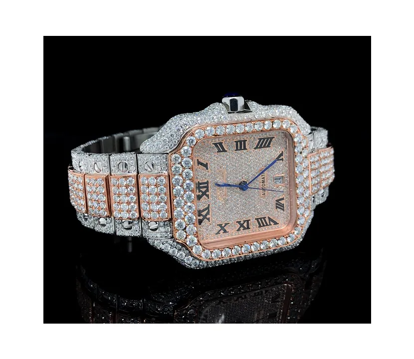 Premium kalite üzerinde sıcak anlaşma göz alıcı tasarım buzlu Out Lab yetiştirilen Moisannite gerçek doğal elmas Unisex saatler
