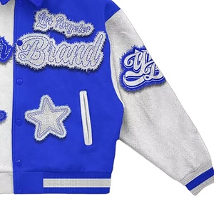 2026 Custom Men's Blue White Varsity <b>Jacket</b> Embroidered <b>Stars</b> Color Blocking Preppy Style Turn-down Collar Regular Fit - Product Image 4