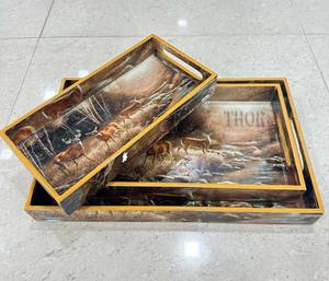 3 packs de plateaux de service en MDF rectangulaires en bois pour thé, bords arrondis, plateau de comptoir de salle de bain, meuble-lavabo pour commode, nourriture, café - Product Image 6