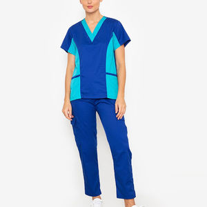 Conjunto de Uniforme Médico Profesional de Alta Calidad, Unisex, con Cuello Mao, Tejido, Parte Superior de Manga Corta y Pantalones Jogger, Color Azul Cian - Product Image 5