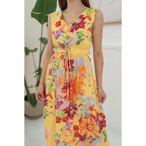 Vestido de Verano con Cintura Elástica, Estampado Floral Amarillo, Transpirable, para Ocasiones Informales, Venta al Por Mayor - Product Image 2