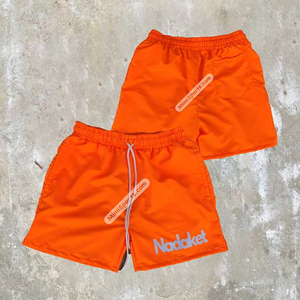 Pantalones cortos de algodón/poliéster personalizados naranja neón transpirables más vendidos, diseño cortavientos de punto, logotipo serigrafiado, cintura elástica - Product Image 1