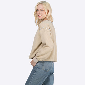 Jersey personalizado para mujer, sudadera, fabricantes de ropa, ropa de moda, jersey con capucha, sudaderas con capucha de perlas de manga larga - Product Image 3