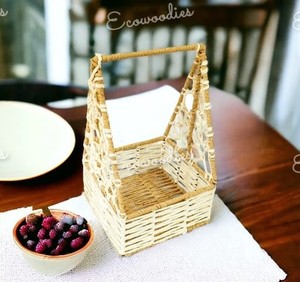 Cesta de Juta Triângulo <span class=keywords><strong>Cute</strong></span> Brown & White com <span class=keywords><strong>Metal</strong></span> Frame Cesta De Juta Cesta De Armazenamento Decorativa Cesta De Juta Acessórios De Cozinha - Product Image 4