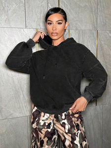 Sudadera con capucha de Invierno para mujer, diseño de lavado ácido y lavado a la piedra, Sudadera de cuello de punto personalizable - Product Image 3