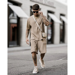 Nuevo conjunto Vintage lavado de alta calidad de verano de pantalones cortos de manga corta para hombres 100% conjunto de gran tamaño de algodón para hombres impresos - Product Image 1