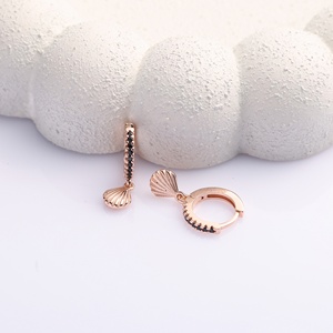 Seashell <b>Black</b> CZ Stone <b>Dangle</b> <b>Earrings</b> Wholesale 925 Sterling Silver Fine Jewelry Turkish Handcrafted - Product Image 2