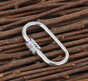 925 Sterling Silver Rhodium Plated Multi-Color CZ Carabiner Lock Necklace Charms for Men & <b>Women</b> - Product Image 3