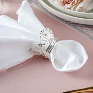 Anillo de Servilleta de Acero Inoxidable y Madera con Corona Plateada Vintage, de Lujo, para Bodas, Fiestas, Navidad y Restaurantes - Product Image 3