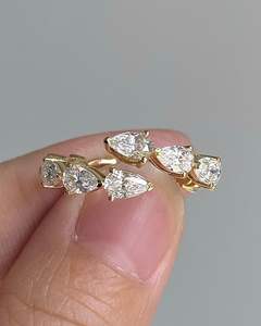 Anillo de Compromiso Clásico de Diseño Abierto con Diamante Cultivado en Laboratorio de Corte Pera, Regalos de Aniversario de Bodas para Mujer, Oro de 14k - Product Image 5