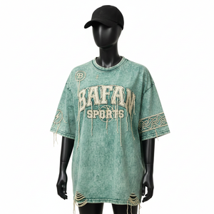 Camiseta de Algodón Premium para Mujer, Lavado Ácido, Jersey, GSM Suave y Transpirable, Corte Holgado, Logotipo Personalizado con Bordado y Apliques - Product Image 1