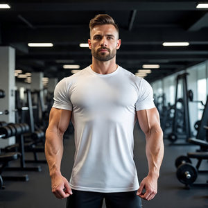 Camiseta de fitness para hombre Yoga ejercicio apretado secado rápido 100% algodón Slim Fit Jogging correr manga corta Atlético ecológico - Product Image 3