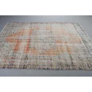 Alfombra vintage grande de 6,3x8,5 pies, alfombra de lana turca azul con plantas y árboles - Product Image 2