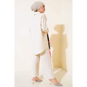 Tunique Détail Pierre Devant 2 Pièces Ensemble Beige - Product Image 4