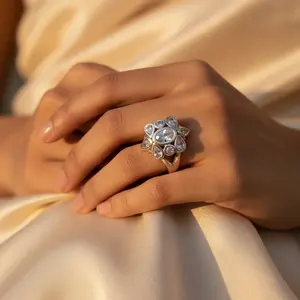 Rose <b>Gold</b> Plated Fashionable Silver <b>Cubic</b> <b>Zirconia</b> <b>Ring</b> for Women Statement Jewelry Inlay Trendy Moissanite <b>Rings</b> - Product Image 1