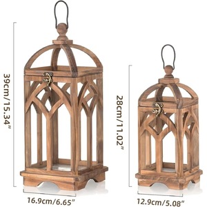 Porte-bougie en bois, design lanterne, pour décoration de table, salon, chambre à coucher, centre de table décoratif et cadeau, provenance Inde - Product Image 3