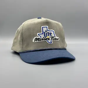 Parche tejido de 5 paneles unisex con logo de ala curva, alta calidad, color beige/Azul, perfil medio, gorra Snapback de proveedor de Vietnam - Product Image 2