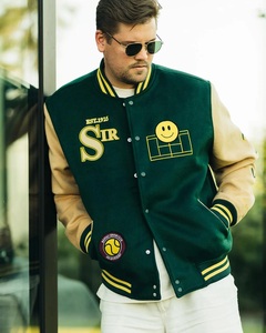 Chaqueta Universitaria Personalizada para Hombre, Cuerpo de Lana, Mangas de Cuero PU, Chaqueta Bomber de Béisbol Universitaria, Ropa de Calle, Bordado con Logotipo OEM - Product Image 6