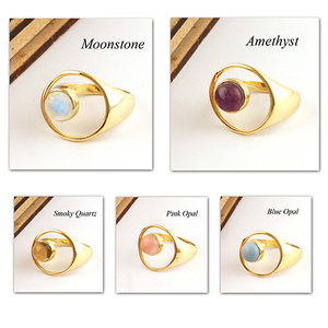 Nuevo anillo de cuarzo ahumado hecho a mano a la moda, Latón chapado en oro de lujo, piedras preciosas naturales, declaración ajustable, ropa de fiesta para bodas - Product Image 3