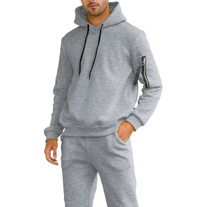 Premium Quality Men's 100% Cotton Tracksuit Customized Logo <b>Hooded</b> Solid Lightweight for Outdoor Running Jogging Winter - Product Image 1