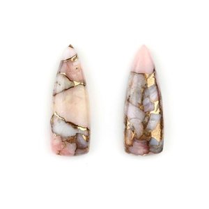 New Arrival 10x30mm Flatback Cabochon Stone Natural Pink Opal Copper Long Trillion Loose Gemstone Jewelry for <b>Earring</b> Making - Product Image 3