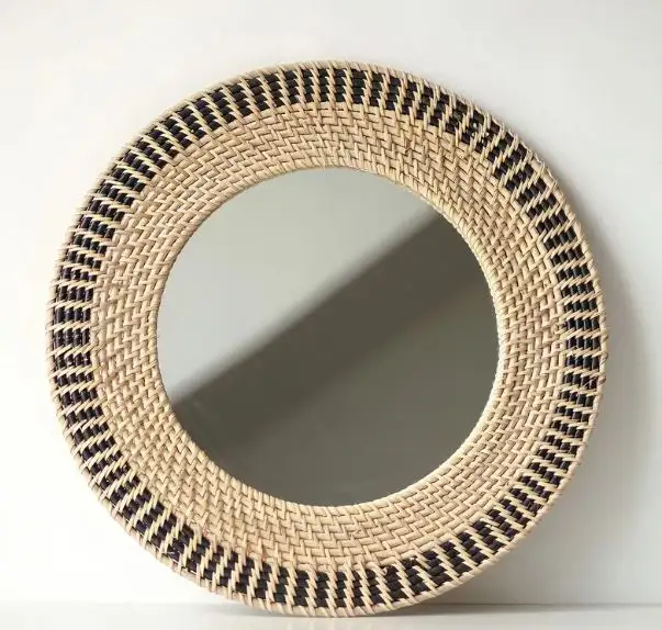 Handcrafted Unique Dressing Mirror Antique Rattan Wall Mirror Interior Decorative Mirror With Contras Shades for Gifts