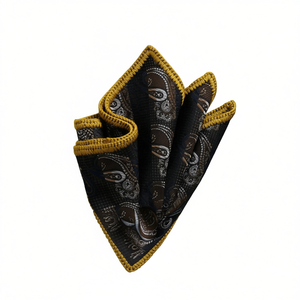 Handmade Brown Silver Paisley Knitted <b>Edge</b> Signature Border Handkerchief Dining Pocket <b>Square</b> for Blazers Suit - Product Image 3