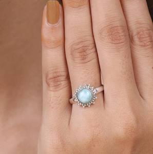 สินค้ามาใหม่เครื่องประดับชั้นดี925แข็งเงินแท้ลาริมาร์แค็บขนาด7มม. อัญมณีทรงหลังเบี้ยแหวน baho eeternity Vermeil - Product Image 2