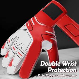 Gants de football en cuir rouge ambidextre pour hommes avec fermeture à crochet et boucle Équipement de gardien de but de football pour jeunes pour l'extérieur - Product Image 3