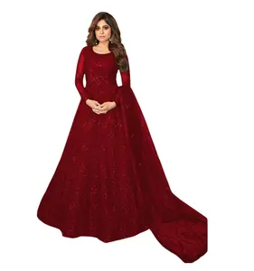 Meilleure vente Style indien traditionnel Net Anarkali longue robe avec Designer Dupatta pour les femmes belle robe de soirée