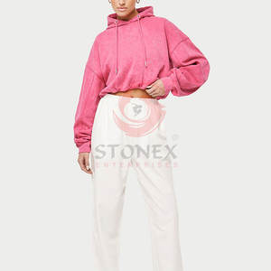 Sweats à capuche en molleton pour femmes, personnalisés, imprimés tie-dye, délavés à l'acide, tissu en coton 460 g/m², coupe courte, écologiques, logos OEM - Product Image 5