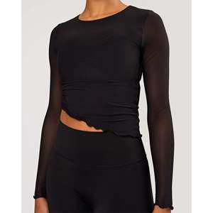 Yoga <b>Top</b>-Studio <b>Mesh</b> Asymmetric <b>Long</b> <b>Sleeve</b> in <b>Black</b> - Product Image 1