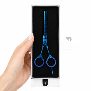 Ciseaux professionnels pour la dégaine des cheveux, 6,7 pouces, en acier inoxydable bleu, ciseaux texturisants, outil de coupe pour barbier et salon, OEM en gros - Product Image 6