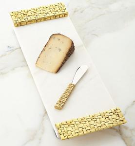 Bandeja de mármol rectangular pequeña de lujo decorativa con flor dorada Bandeja de mármol elegante con decoraciones de borde dorado para eventos Boda - Product Image 4