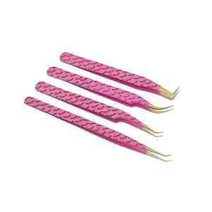 Pinzas de extensión de pestañas con estampado de pestañas de color rosa con puntas de fibra Logotipo personalizado y embalaje Etiqueta privada, kit completo todo en uno - Product Image 4