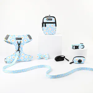 Popular Neoprene Dog Harness Set With Matching Dog Collar Leash Bow Tie And Bandana Set