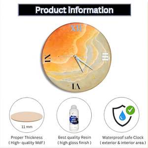 Horloge de maison de luxe, art en résine fait main, thème océanique, moderne, étanche, surdimensionnée, veilleuse, décoration de mariage, décoration de salle à manger - Product Image 2
