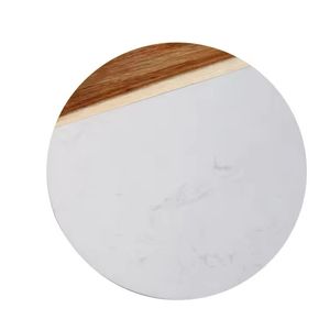 Acacia <b>Wood</b> with White Marble Accent <b>Lazy</b> <b>Susan</b> Serving Tray Spice and Mat and Pads For Table Decoration - Product Image 5