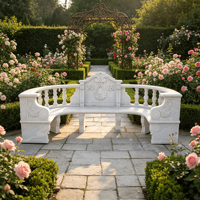 Banco de Jardín de Granito Gris Tallado a Mano con Relieve Floral Ornamental, Banco de Piedra para Exteriores de Estilo Europeo, Tamaño Personalizado