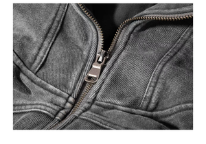 Wholesale Custom Men's Acid Wash Distressed Hoodie New Design <b>Vintage</b> Full Face Zip Hooded <b>Sweater</b> Digital Printing for Winter - Product Image 6