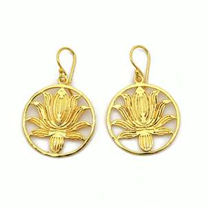 Trendy Lotus Flower <b>Dangle</b> <b>Earring</b> 18k <b>Gold</b> Plated Brass Flower <b>Dangle</b> <b>Earring</b> Vintage Ethnic Wholesale Drop <b>Earring</b> For Women - Product Image 1