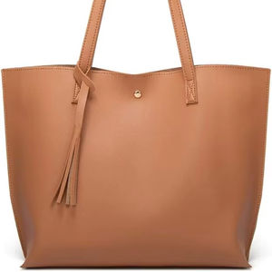 2025 sac fourre-tout confortable en similicuir pour dames avec deux compartiments au design chic et à pompon et fermeture ouverte pour les femmes élégantes - Product Image 1