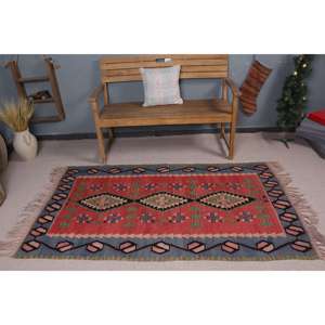 Tapis d'appoint vintage 3,6x6,3 pi (110x192 cm), tapis turc oriental rouge Kilim - Product Image 2