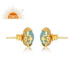Dernière conception faite à la main 18K plaqué or naturel Aqua calcédoine pierres précieuses boucle d'oreille fabricant de bijoux - Product Image 3