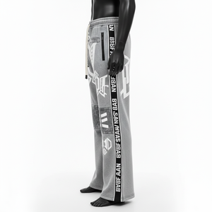 กางเกงฟลีซทรงบานผ้าฝ้ายผสมโพลีเอสเตอร์พรีเมียม สีเทา ดีไซน์แผงสี  โลโก้แบบรีดร้อน  ชุดกีฬาแบบกำหนดเอง กางเกงฟลีซทรงบานสำหรับผู้ชาย - Product Image 3