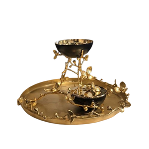 Brûleur d'encens luxueux en forme de branches feuillues d'or avec plateau décoratif en acier inoxydable et décor de fête en métal en laiton - Product Image 2
