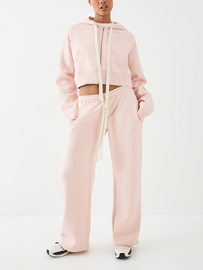 Conjunto Deportivo para Mujer al por Mayor, Diseño OEM, Conjunto Informal para Actividades al Aire Libre, Top Corto de Manga Larga y Pantalones Deportivos Lisos, Conjunto de 2 Piezas - Product Image 6