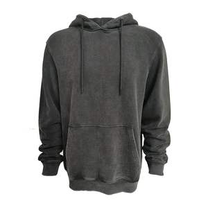 Sweat à capuche brodé en coton épais 400gsm French Terry 460 g/m² 100 coton lavé à l'acide gris vieilli sans poches - Product Image 1