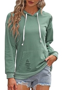 Hiver Streetwear Fleece Blank Hoodie Custom Oversized Drop Shoulder Rip Off Vintage Acid Wash Distressed Hoodies for Ladies - Product Image 4