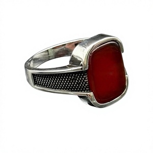 Minimal Modern Masculine Sterling <b>Silver</b> Agate <b>Ring</b> <b>for</b> <b>Men</b> Red Stone Band As Engagement Gift <b>for</b> Husband Boyfriend - Product Image 1